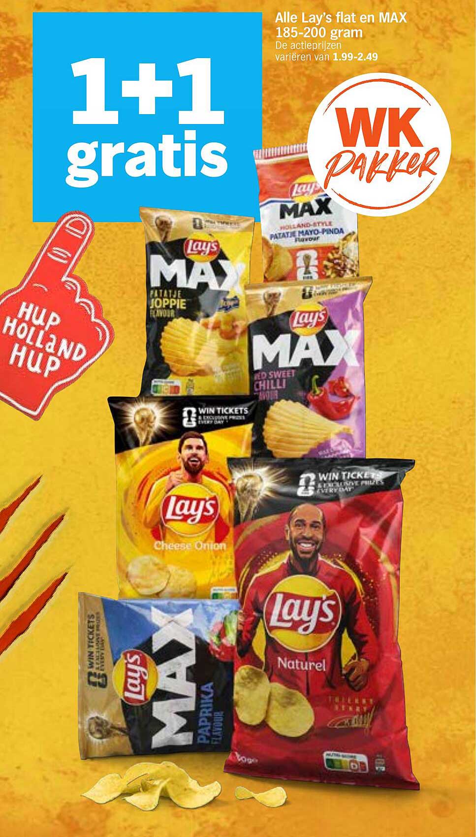 Alle Lay's flat en MAX 185-200 gram 1+1 gratis