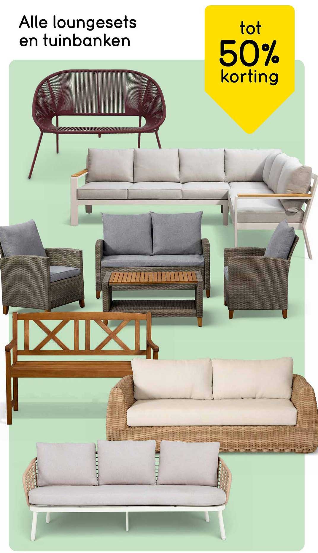 Alle loungesets en tuinbanken tot 50% korting