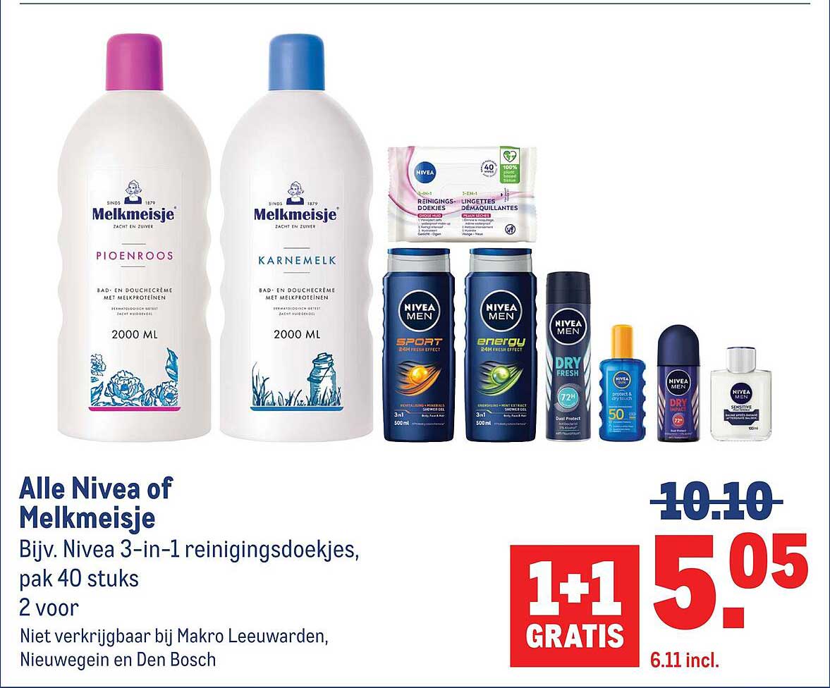 Alle Nivea of Melkmeisje 1+1 gratis
