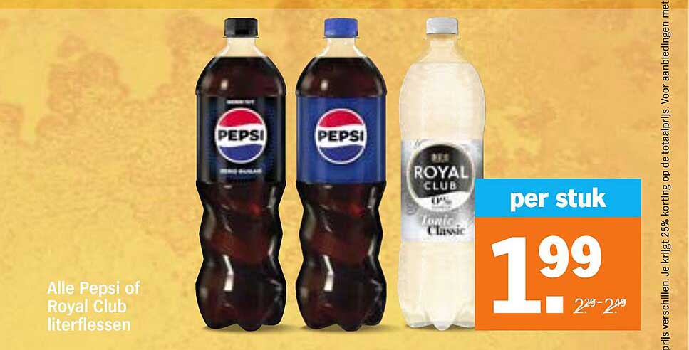 Alle Pepsi of Royal Club literflessen