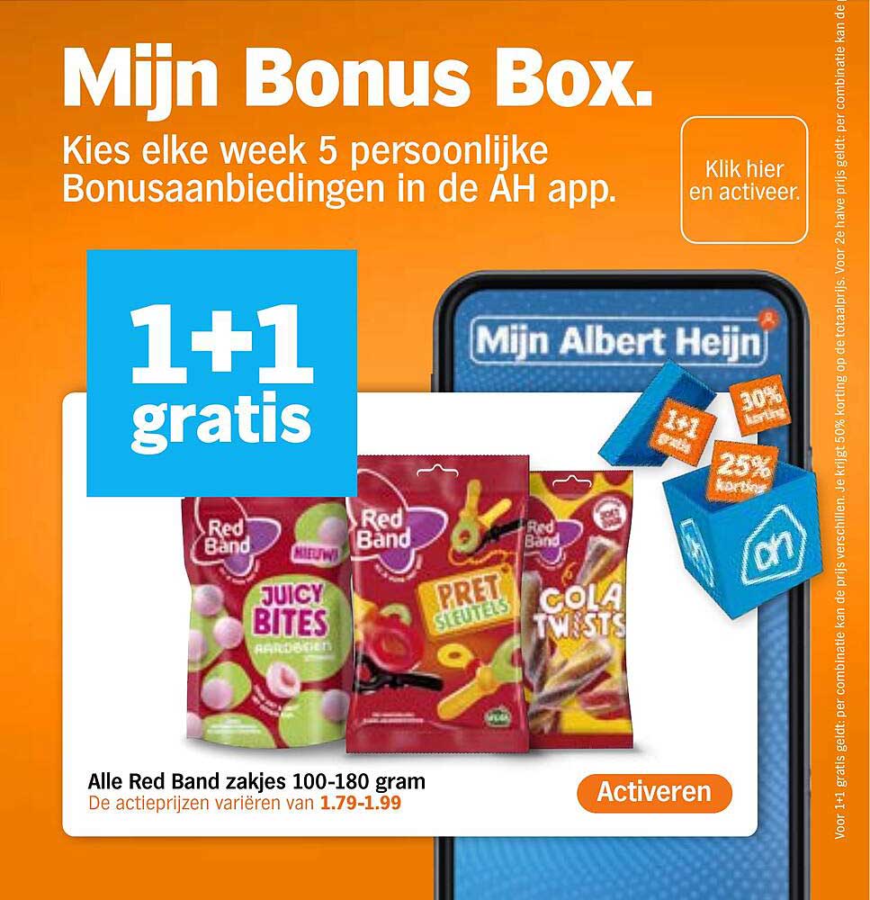 Alle Red Band zakjes 100-180 gram 1+1 gratis