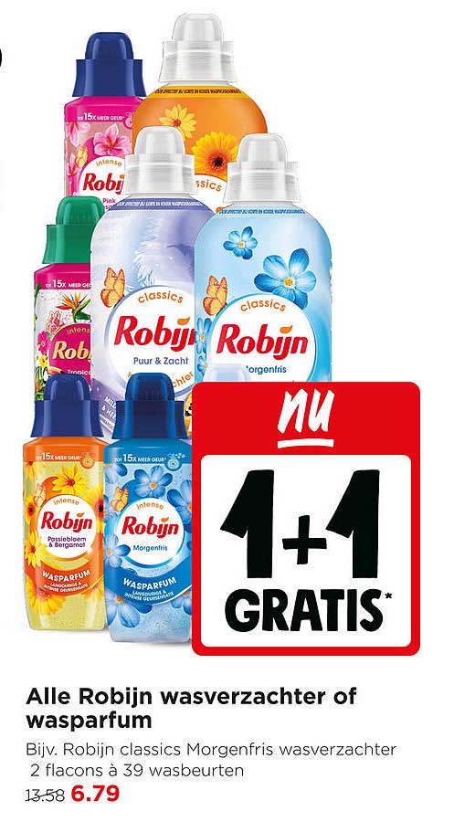 Alle Robijn wasverzachter of wasparfum 1+1 gratis