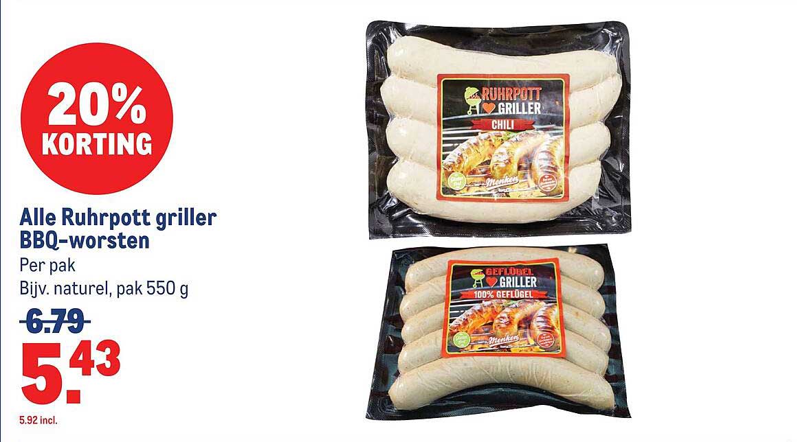 Alle Ruhrpott griller BBQ-worsten 20% korting