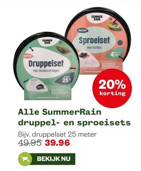 Alle SummerRain druppel- en sproeisets 20% korting