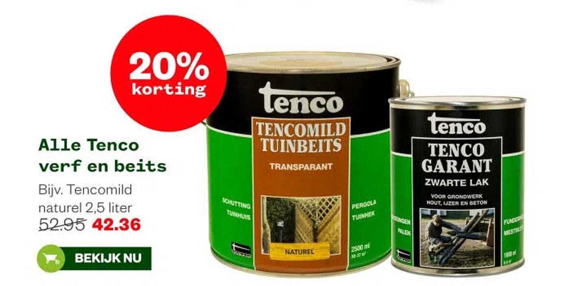Alle Tenco verf en beits 20% korting