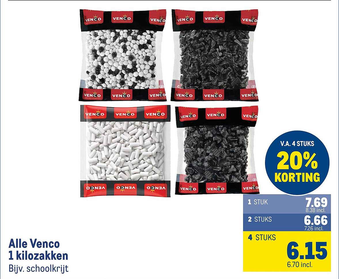 Alle Venco 1 kilozakken Bijv. schoolkrijt