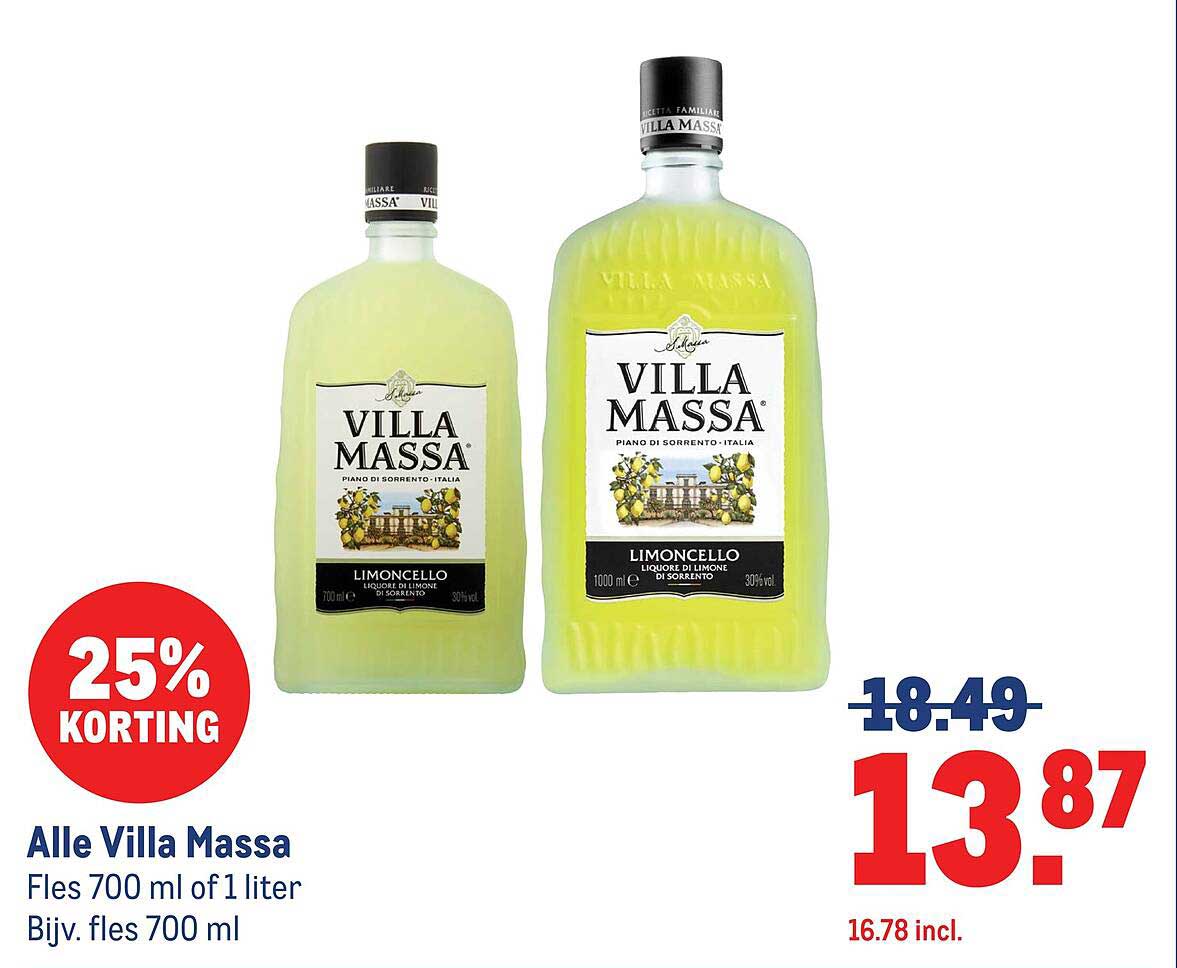 Alle Villa Massa Fles 700 ml of 1 liter Bijv. fles 700 ml 25% KORTING