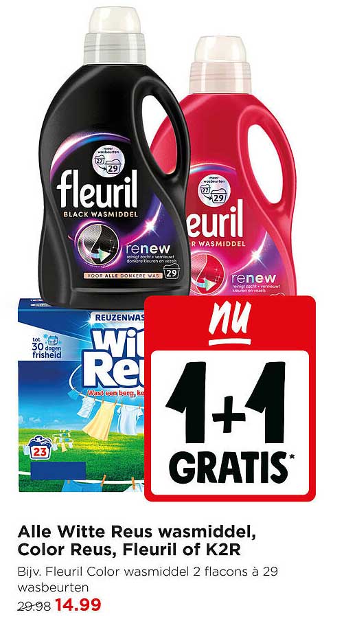 Alle Witte Reus wasmiddel, Color Reus, Fleuril of K2R 1+1 GRATIS*