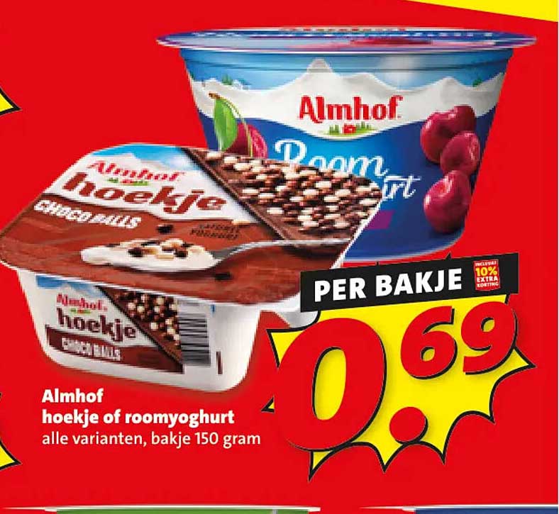Almhof hoekje of roomyoghurt alle varianten, bakje 150 gram