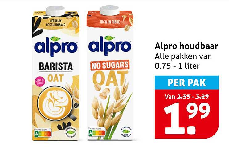 Alpro houdbaar Alle pakken van 0.75 - 1 liter PER PAK