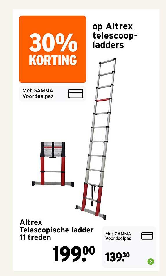 Altrex Telescopische ladder 11 treden 30% korting op Altrex telescop-ladders