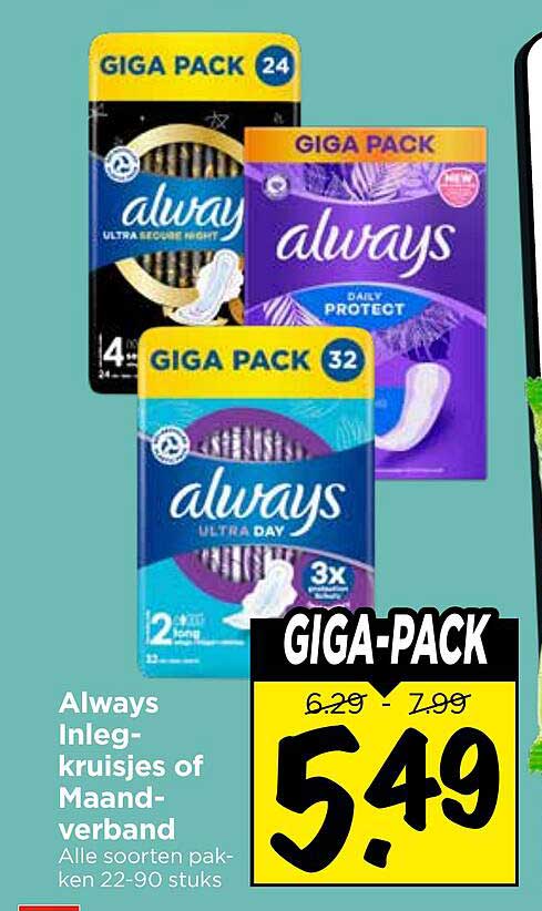 Always Inlegkruisjes of Maandverband GIGA-PACK