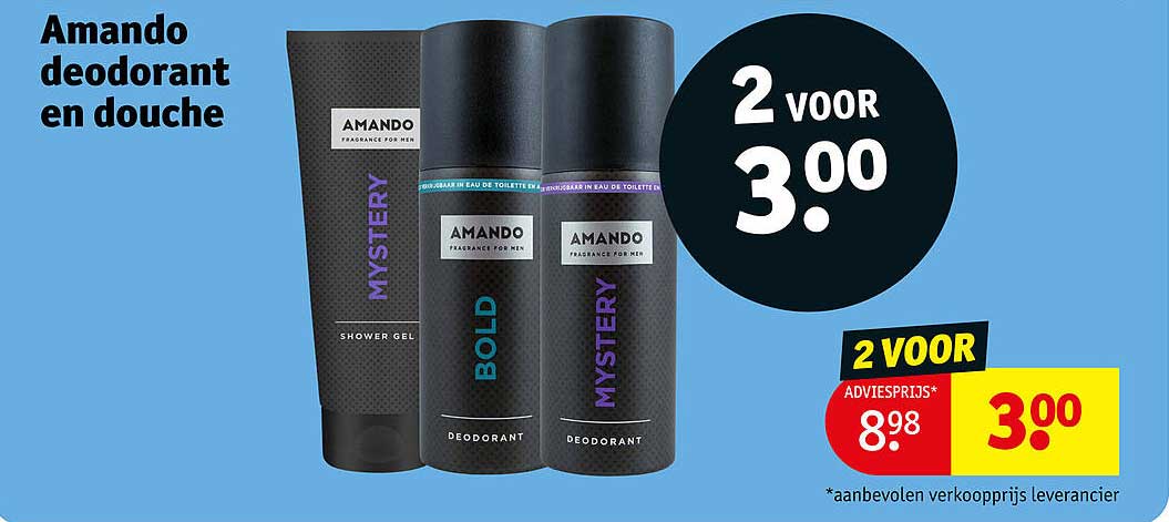 Amando deodorant en douche 2 voor 3.00