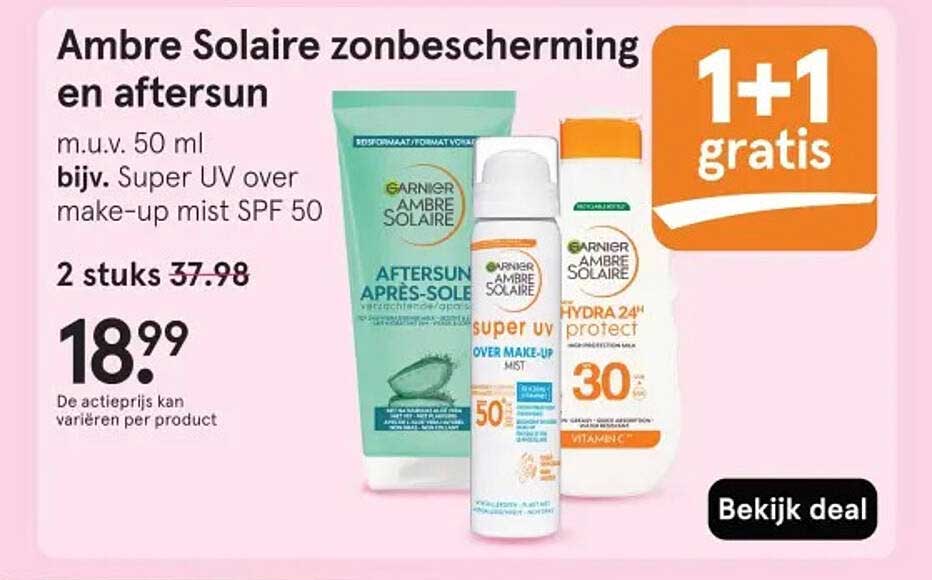 Ambre Solaire zonbescherming en aftersun 1+1 gratis