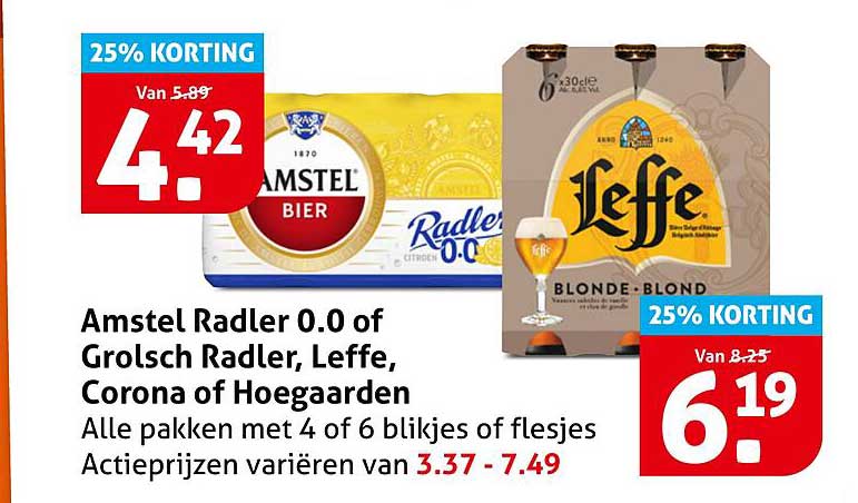 Amstel Radler 0.0 of Grolsch Radler, Leffe, Corona of Hoegaarden