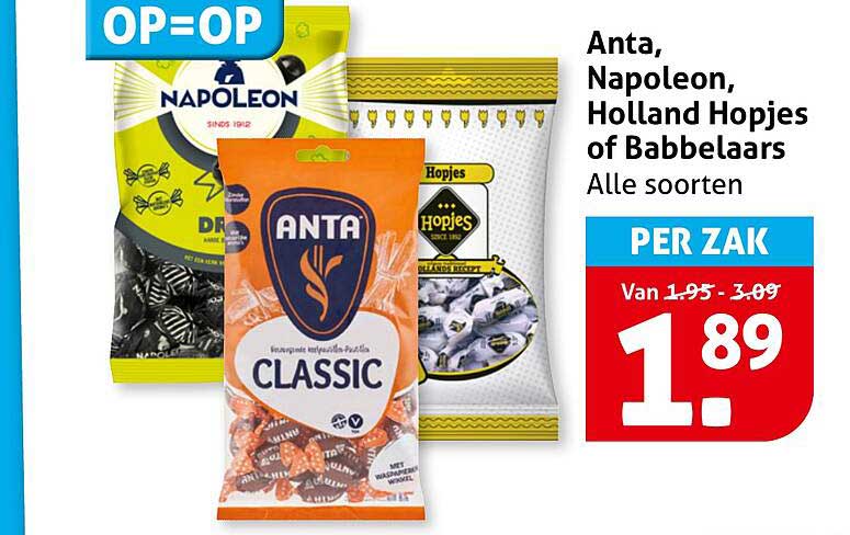 Anta, Napoleon, Holland Hopjes of Babbelaaars Alle soorten PER ZAK