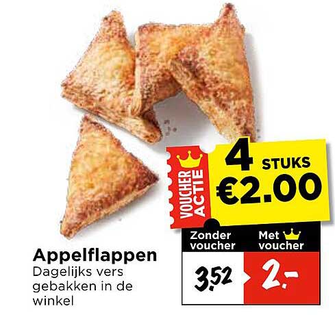 Appelflappen 4 stuks €2.00 Zonder voucher Met voucher