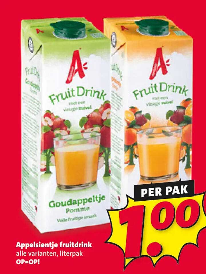 Appelsientje fruitdrink alle varianten, literpak OP=OP! PER PAK