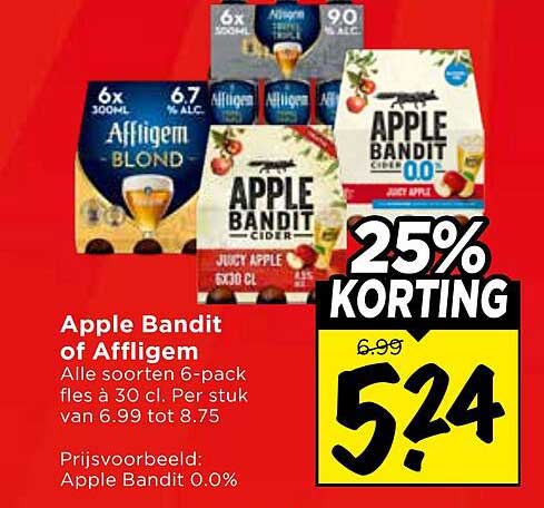 Apple Bandit of Affligem 6-pack fles 30 cl. Per stuk van 6.99 tot 8.75 25% KORTING