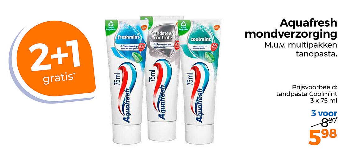 Aquafresh mondverzorging M.u.v. multipakken tandpasta. 2+1 gratis*