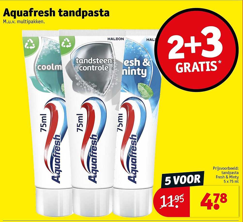 Aquafresh tandpasta 2+3 GRATIS*