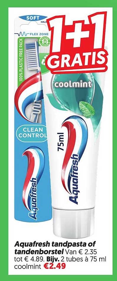 Aquafresh tandpasta of tandenborstel 1+1 GRATIS