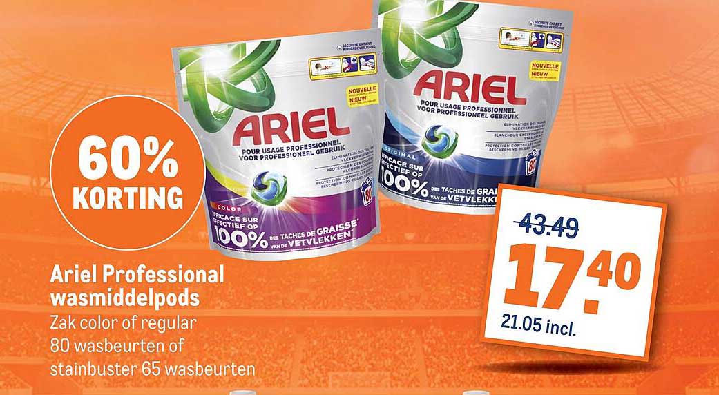 Ariel Professional wasmiddelpods 60% Korting
