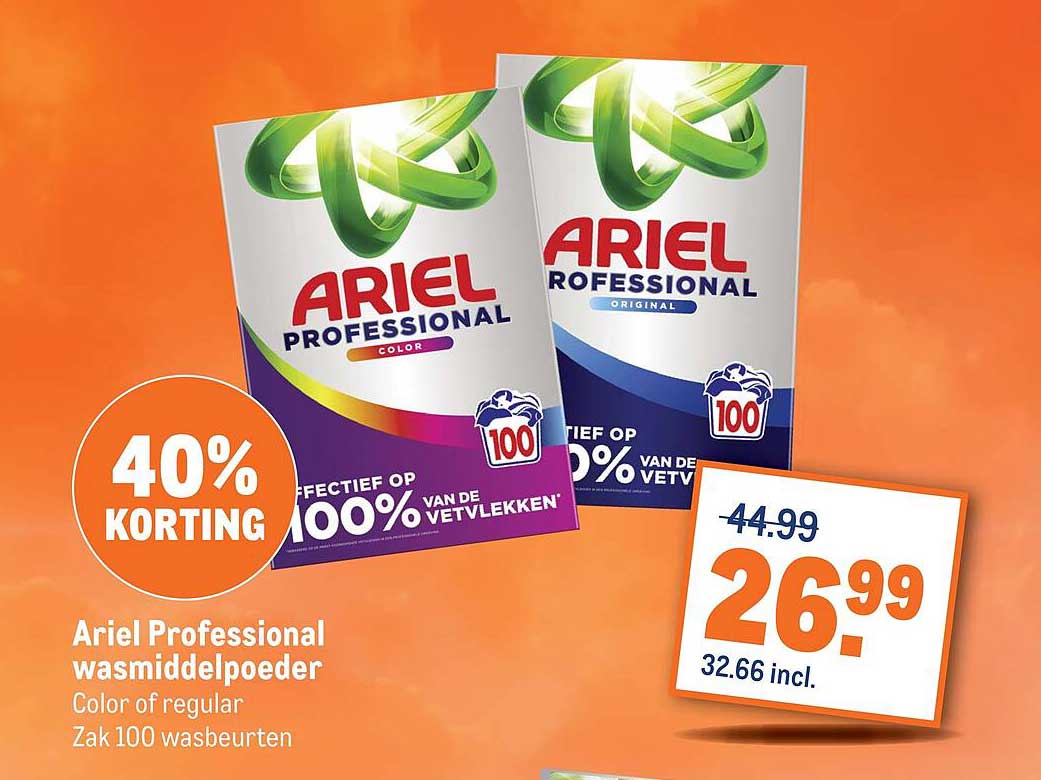 Ariel Professional wasmiddelpoeder Color of regular Zak 100 wasbeurten 40% korting