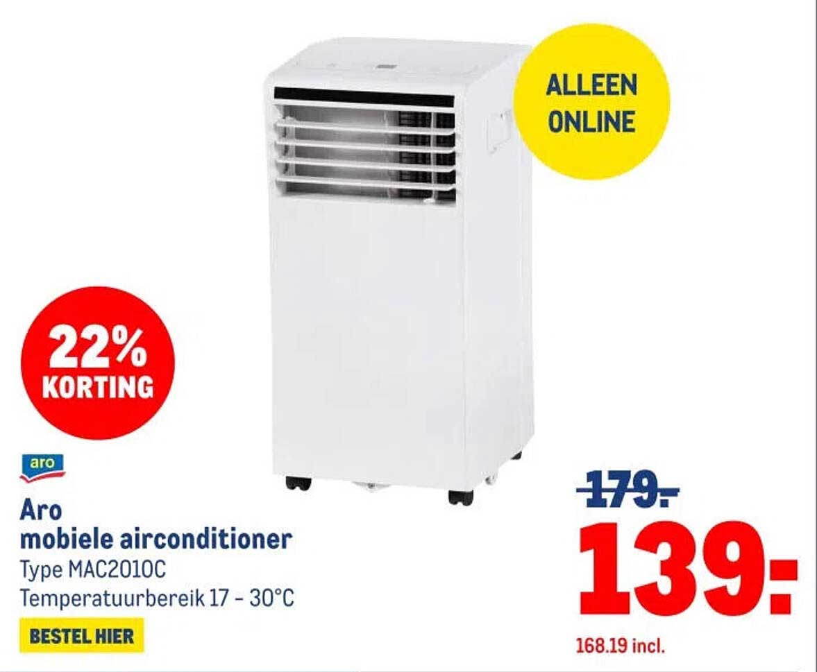 Aro mobiele airconditioner Type MAC2010C Temperatuurbereik 17 - 30°C