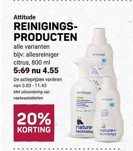 Attitude REINIGINGSPRODUCTEN alle varianten bijv: allesreiniger citrus, 800 ml 20% KORTING