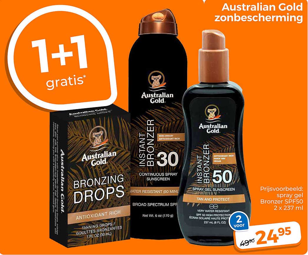 Australian Gold zonbescherming 1+1 gratis