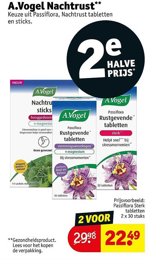 A.Vogel Nachtrust** Keuze uit Passiflora, Nachtrust tabletten en sticks. 2e halve prijs*