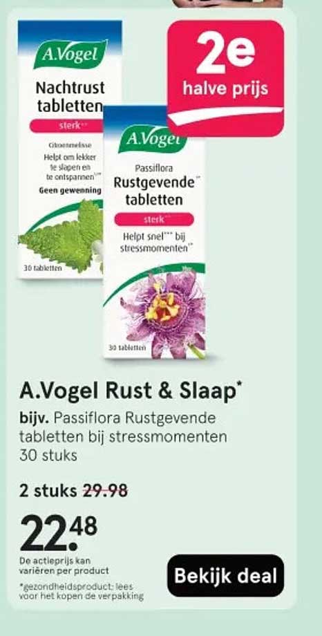 A.Vogel Rust & Slaap* bijv. Passiflora Rustgevende tabletten bij stressmomenten 30 stuks 2e halve prijs