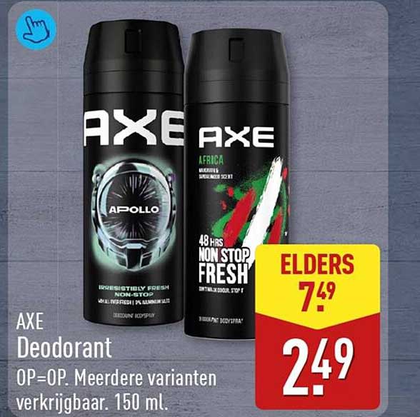 AXE Deodorant OP=OP. Meerdere varianten verkrijgbaar. 150 ml.