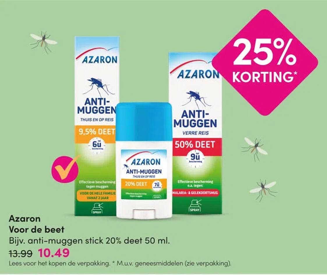 Azaron Voor de beet Bijv. anti-muggen stick 20% deet 50 ml. 25% KORTING*