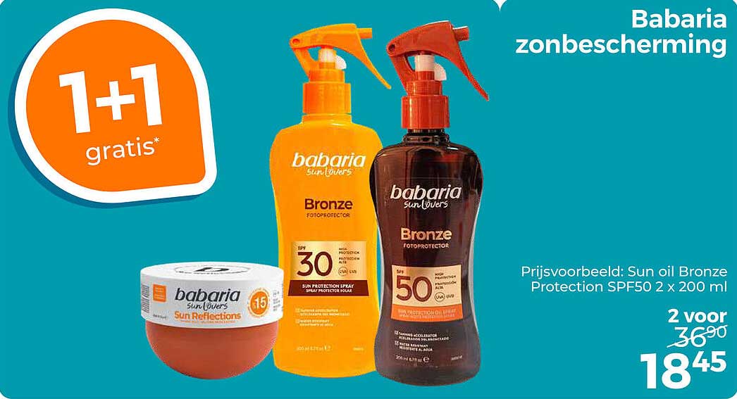 Babaria zonbescherming 1+1 gratis