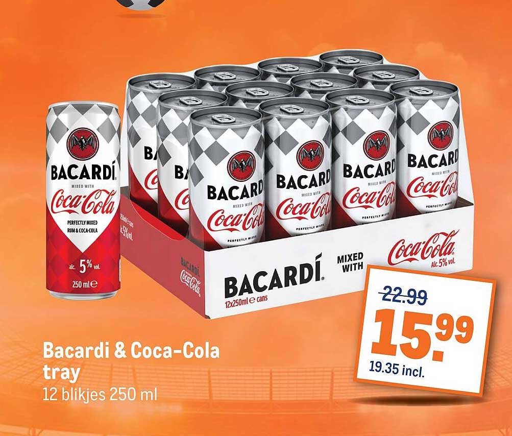 Bacardi & Coca-Cola tray 12 blikjes 250 ml