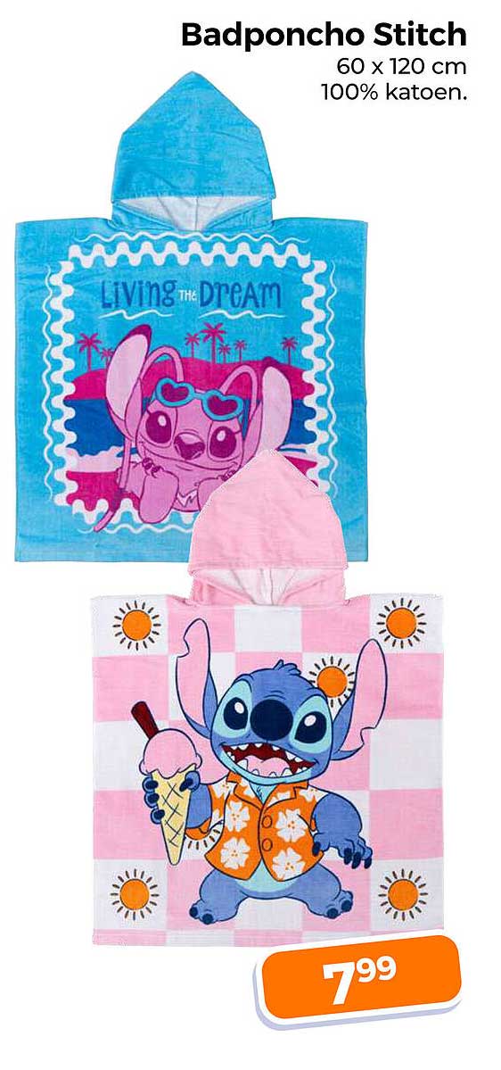 Badponcho Stitch 60 x 120 cm 100% katoen