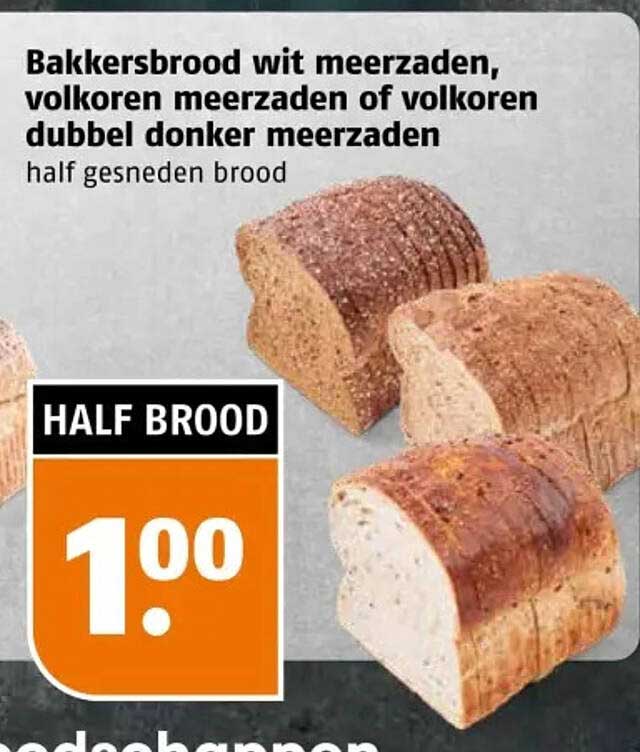 Bakkersbrood wit meerzaden, volkoren meerzaden of volkoren dubbel donker meerzaden half gesneden brood