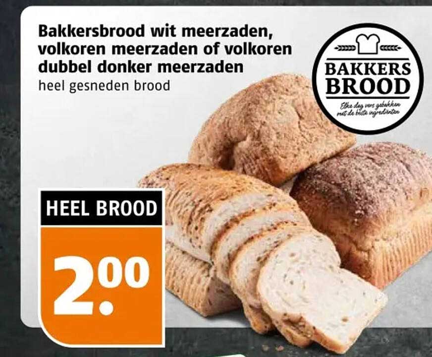 Bakkersbrood wit meerzaden, volkoren meerzaden of volkoren dubbel donker meerzaden heel gesneden brood