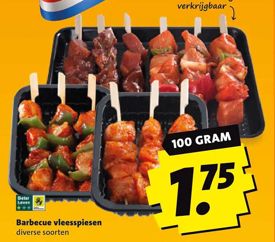 Barbecue vleesspiezen diverse soorten 100 gram