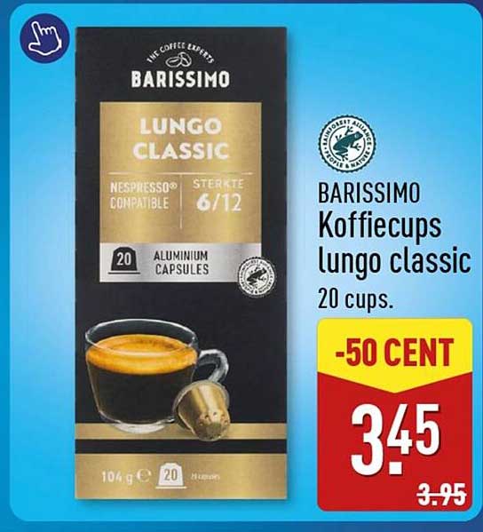 BARISSIMO Koffiecups lungo classic 20 cups. -50 CENT