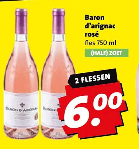 Baron d'argnac rosé fles 750 ml (HALF) ZOET 2 FLESSEN