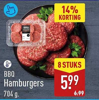 BBQ Hamburgers 704 g. 14% KORTING 8 STUKS