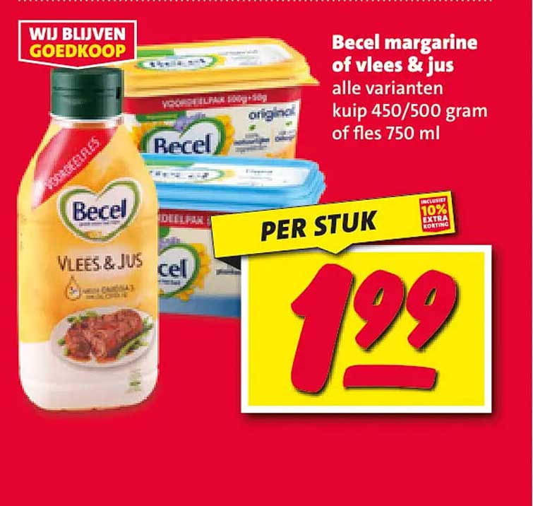 Becel margarine of vlees & jus alle varianten kuip 450/500 gram of fles 750 ml