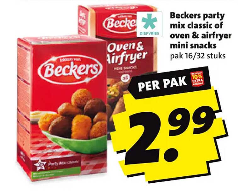 Beckers party mix classic of oven & airfryer mini snacks pak 16/32 stuks