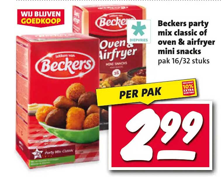 Beckers party mix classic of oven & airfryer mini snacks pak 16/32 stuks
