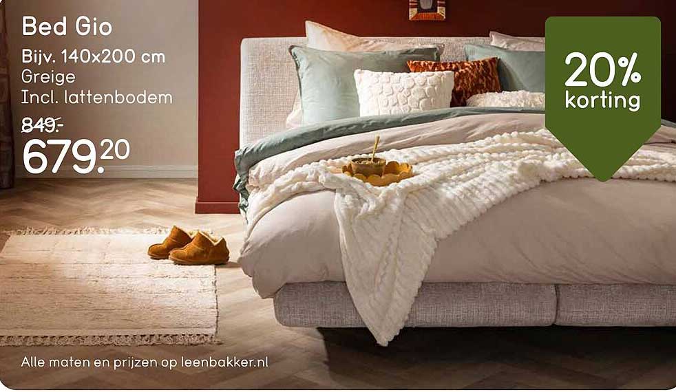 Bed Gio Bijv. 140x200 cm Greige Incl. lattenbodem 20% korting