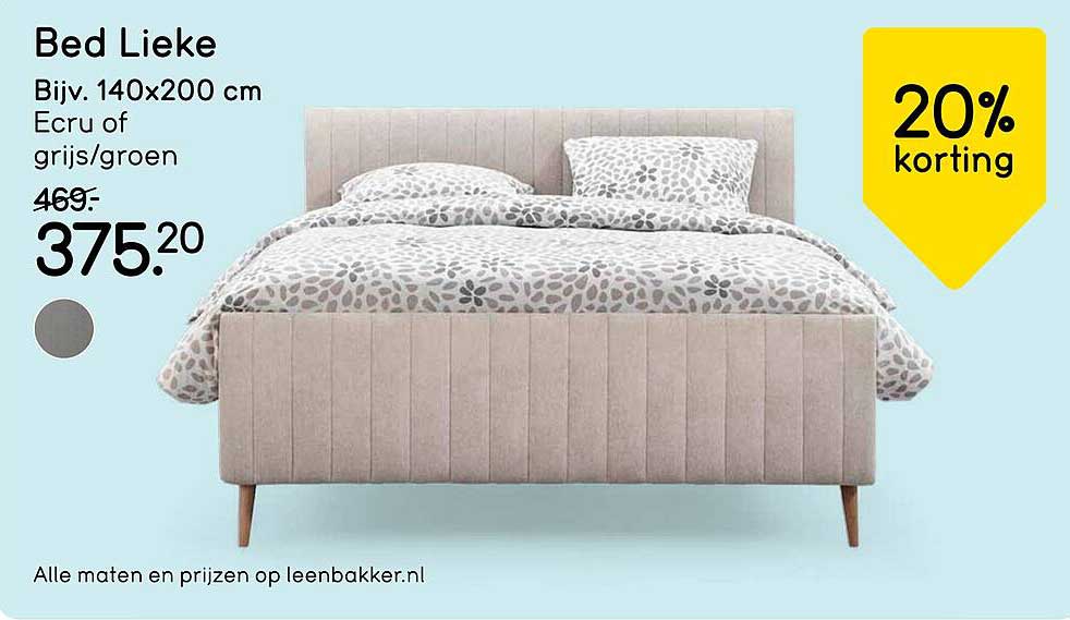 Bed Lieke Bijv. 140x200 cm Ecru of grijs/groen 20% korting
