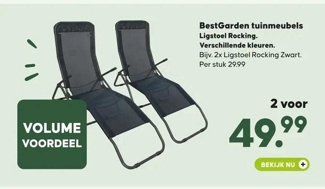 BestGarden tuinmeubels Ligstoel Rocking. Verschillende kleuren. Bijv. 2x Ligstoel Rocking Zwart. Per stuk 29.99